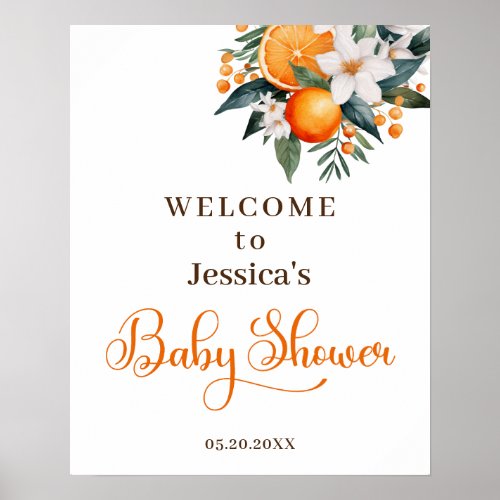 Watercolor Orange Baby Shower Welcome Poster