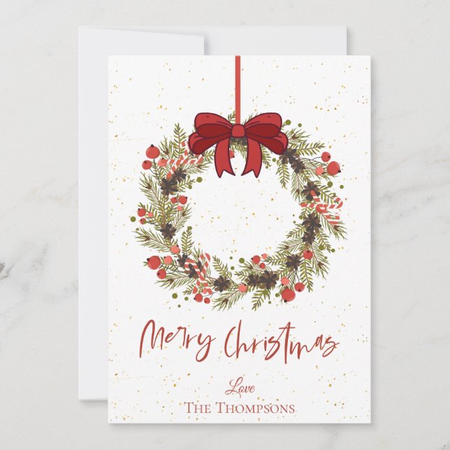 Watercolor Orange Berries Wreath Merry Christmas  Note Card (Front)