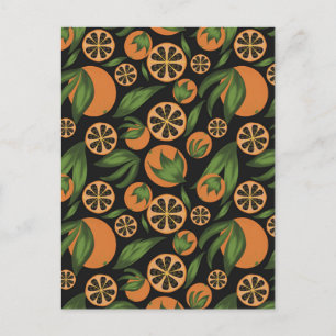 Watercolor Orange Black Fruit Pattern Postcard