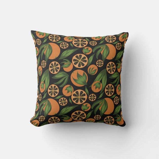 Watercolor Orange Black Fruit Pattern Throw Pillow (Front)