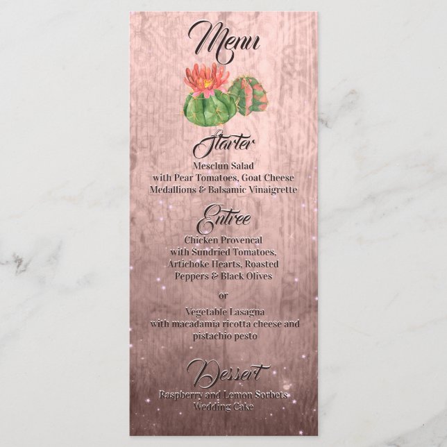Watercolor Orange Blooming Cactus peachy-brown Menu (Front)