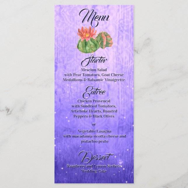 Watercolor Orange Blooming Cactus Purple Menu (Front)
