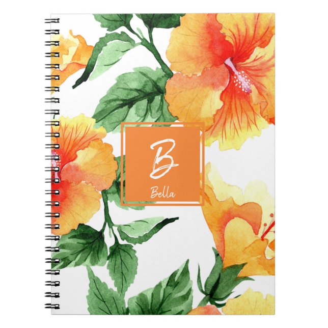 Watercolor Orange Blossom Monogram  Notebook (Front)