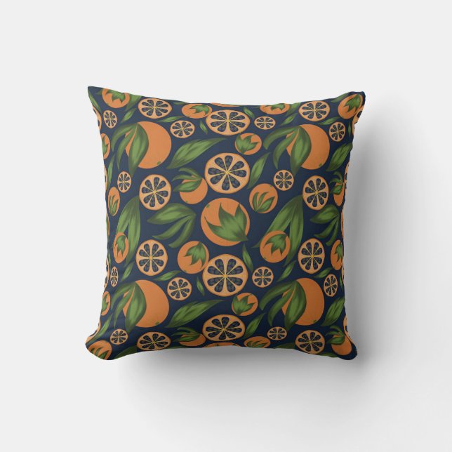 Watercolor Orange Blue Fruit Pattern  Throw Pillow (Front)