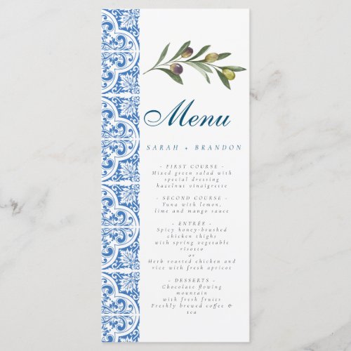 Watercolor Orange Blue tile MediterraneanOlive  Menu