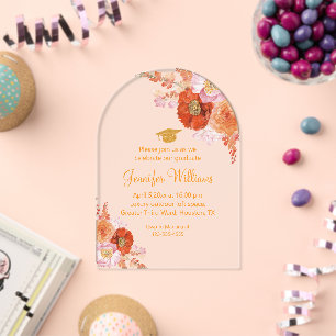 watercolor orange botanical party graduation acrylic invitations
