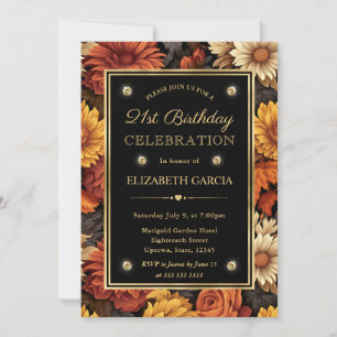 Watercolor Orange Brown Fall Leaves 21st Birthday Invitation