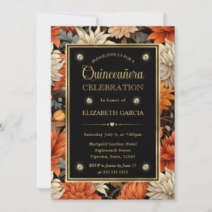 Watercolor Orange Brown Fall Leaves Quinceanera Invitation