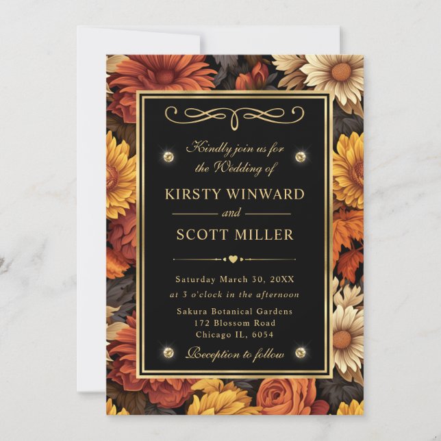 Watercolor Orange Brown Fall Leaves Wedding Invitation (Front)