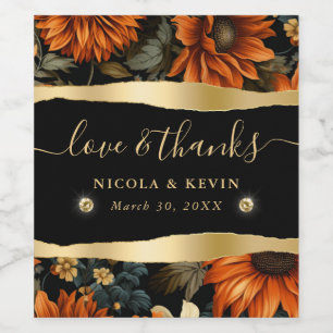 Watercolor Orange Brown Fall Leaves Wedding Wine Label