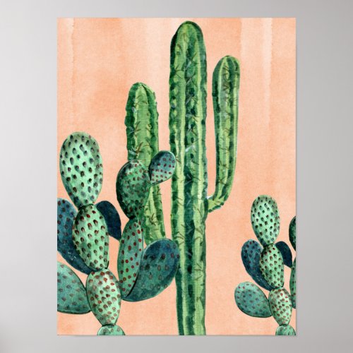 Watercolor Orange Cactus Southwest Poster