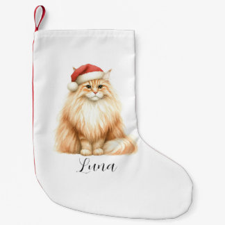 Watercolor Orange Cat in Santa Hat Stocking