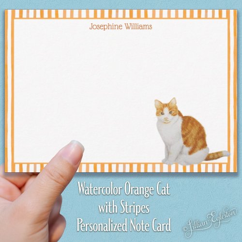 Watercolor Orange Cat with Stripes Personalized Note Card