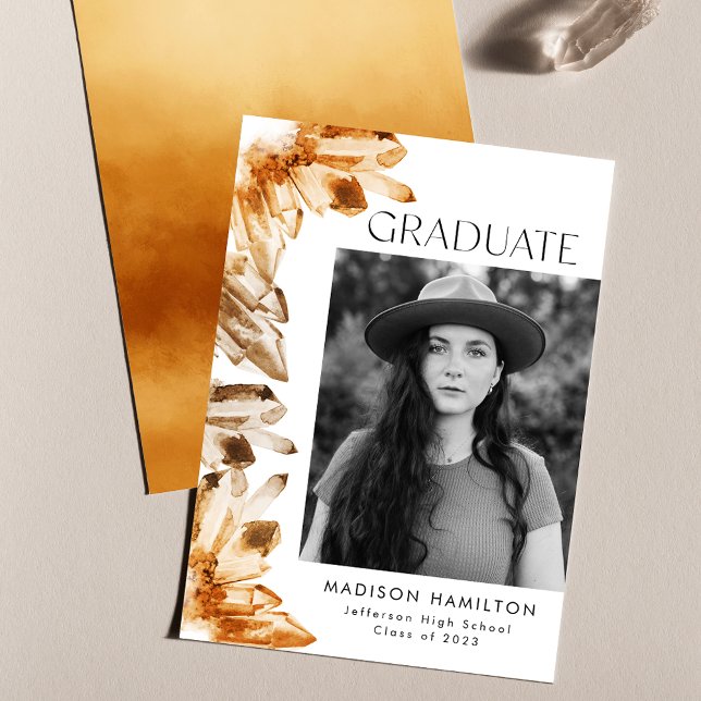 Watercolor Orange Citrine Crystal Photo Graduation Announcement (Creator Uploaded)