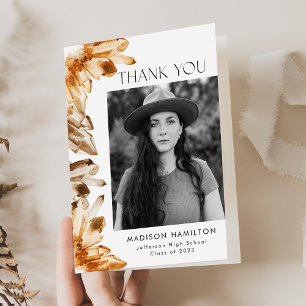 Watercolor Orange Citrine Crystal Photo Graduation Thank You Card