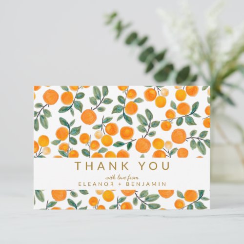 Watercolor Orange Citrus Custom Wedding  Thank You Card