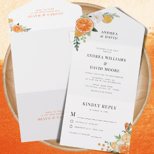 Watercolor Orange Citrus Floral Blossom Wedding    All In One Invitation