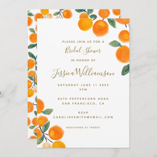 Watercolor Orange Citrus Fruit Bridal Shower  Invitation