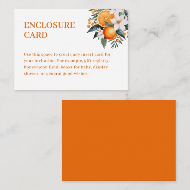 Watercolor Orange Citrus Mandarin Greenery Enclosure Card (Front/Back)