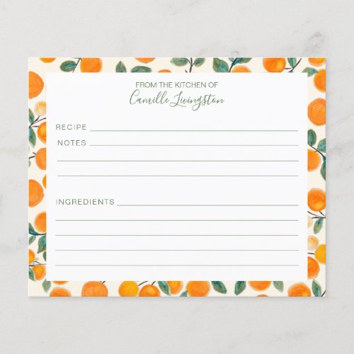 Watercolor Orange Citrus Name Recipe Card