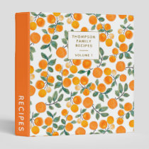Watercolor Orange Citrus Personalized Recipe 3 Ring Binder