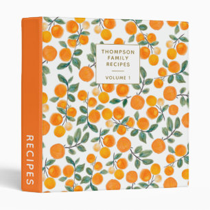 Watercolor Orange Citrus Personalized Recipe 3 Ring Binder