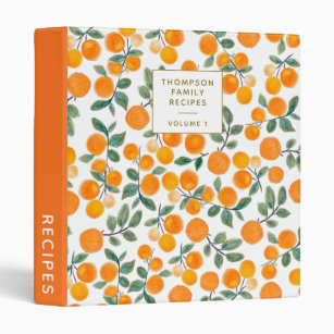 Watercolor Orange Citrus Personalized Recipe 3 Ring Binder