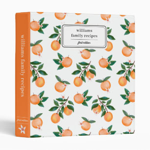 Watercolor Orange Citrus Personalized Recipe 3 Ring Binder