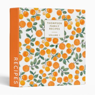 Watercolor Orange Citrus Personalized Recipe 3 Ring Binder