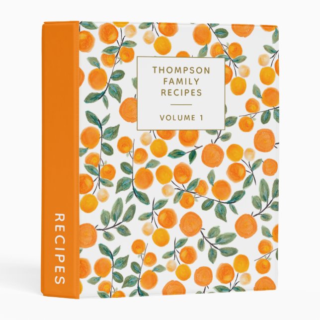 Watercolor Orange Citrus Personalized Recipe Mini Binder (Front/Spine)