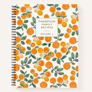 Watercolor Orange Citrus Personalized Recipe  Notebook