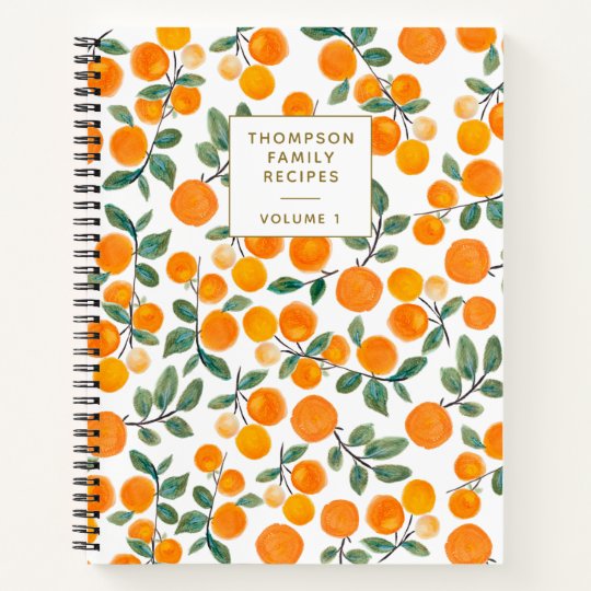 Watercolor Orange Citrus Personalized Recipe  Notebook