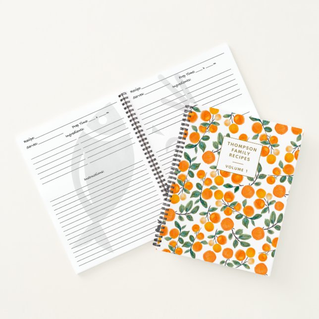 Watercolor Orange Citrus Personalized Recipe  Notebook (Inside)