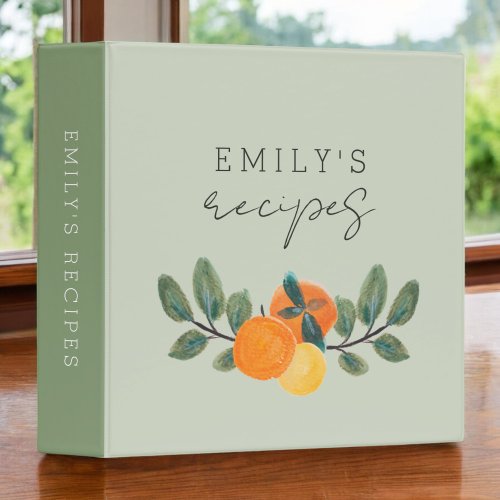 Watercolor Orange Citrus Recipe Name 3 Ring Binder