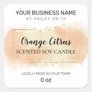 Watercolor Orange Citrus Scented Soy Candle Square Sticker