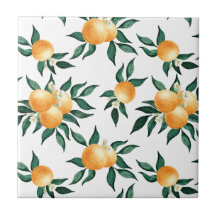 Watercolor Orange Citrus Sunny Botanical Ceramic Tile