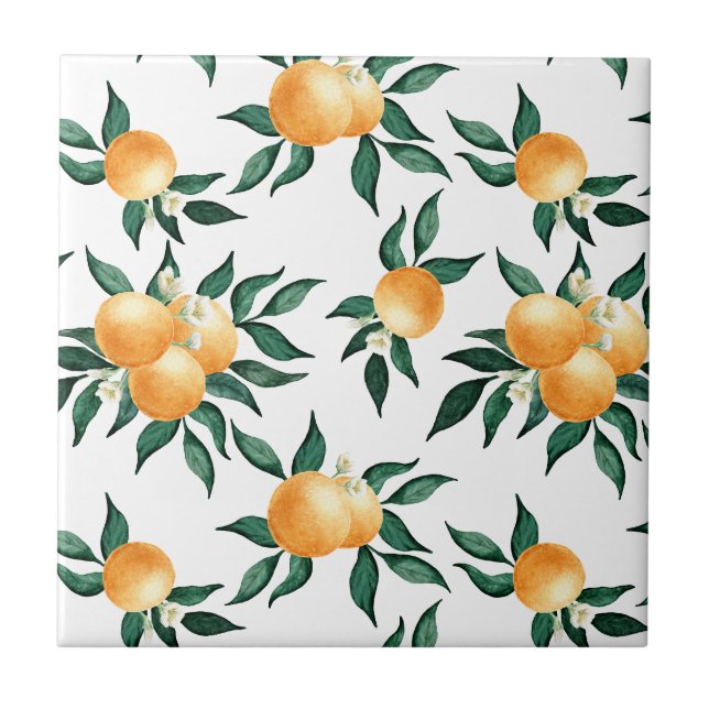 Watercolor Orange Citrus Sunny Botanical Ceramic Tile (Front)