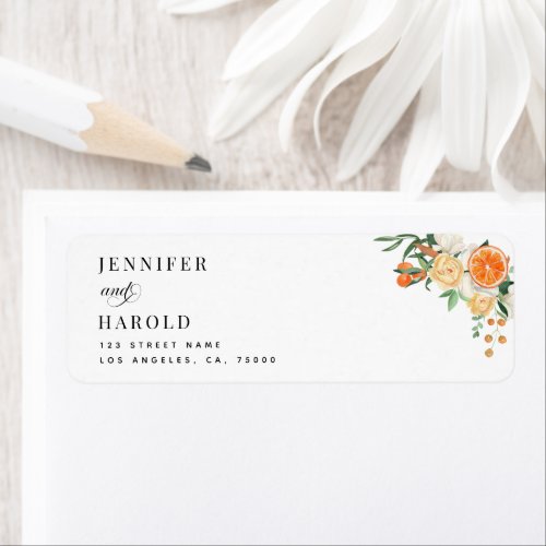 Watercolor Orange Citrus Tangerine Floral Wedding Label