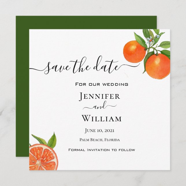 Watercolor Orange citrus wedding  Announcement (Front/Back)