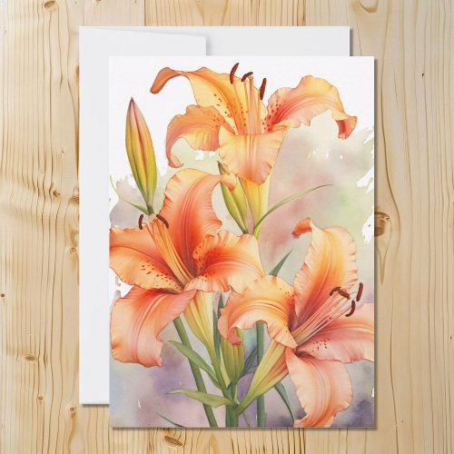 Watercolor Orange  Daylilies  Holiday Card