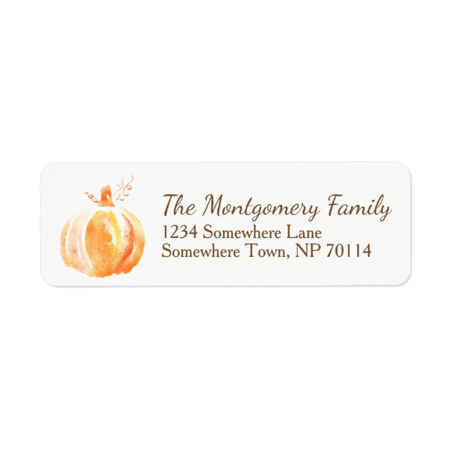 Watercolor Orange Fall Harvest Pumpkin Label (Front)