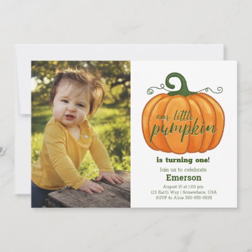 Watercolor Orange Fall Pumpkin Invitation