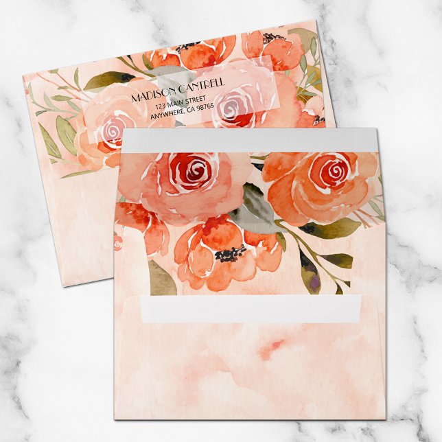 Watercolor Orange Floral 5x7 Envelope (Creator Uploaded)
