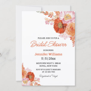 watercolor orange floral bridal shower invitation