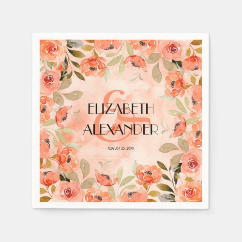 Watercolor Orange Floral Bridal Shower Napkins