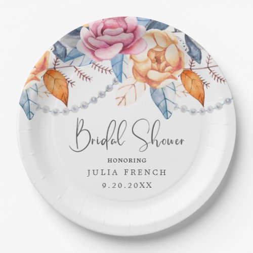 Watercolor Orange Floral Bridal Shower Paper Plate