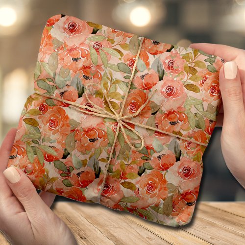 Watercolor Orange Floral Collage Tissue Paper