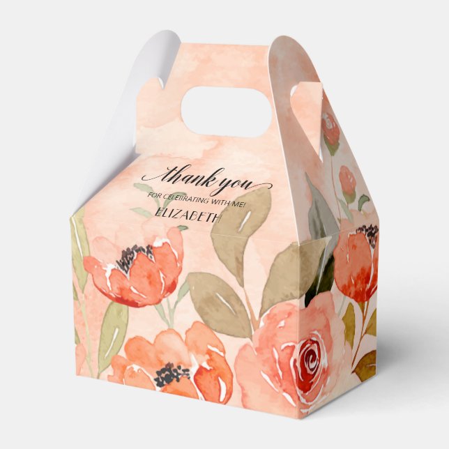 Watercolor Orange Floral Favor Boxes (Front Side)