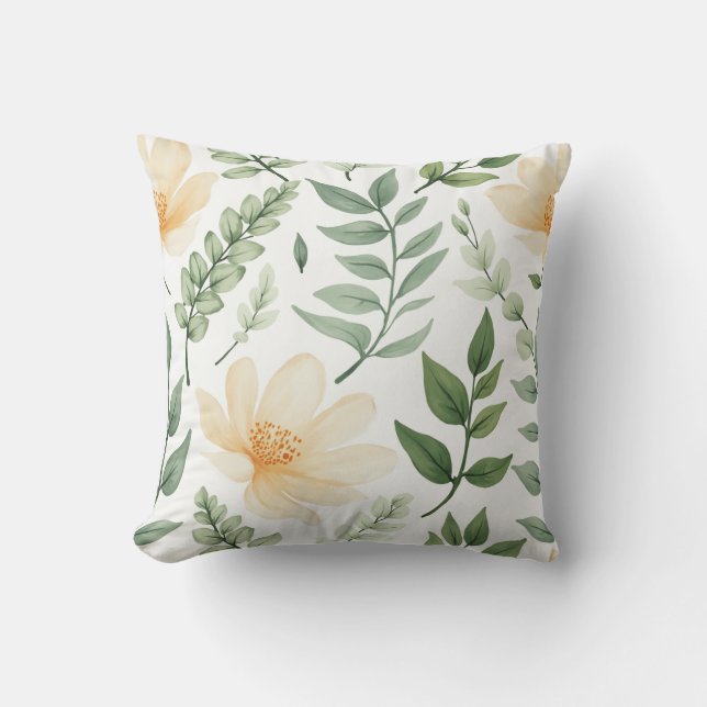 Watercolor orange floral pattern throw pillow (Front)