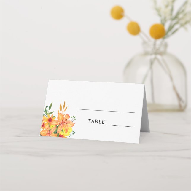Watercolor Orange Floral place card (Front)
